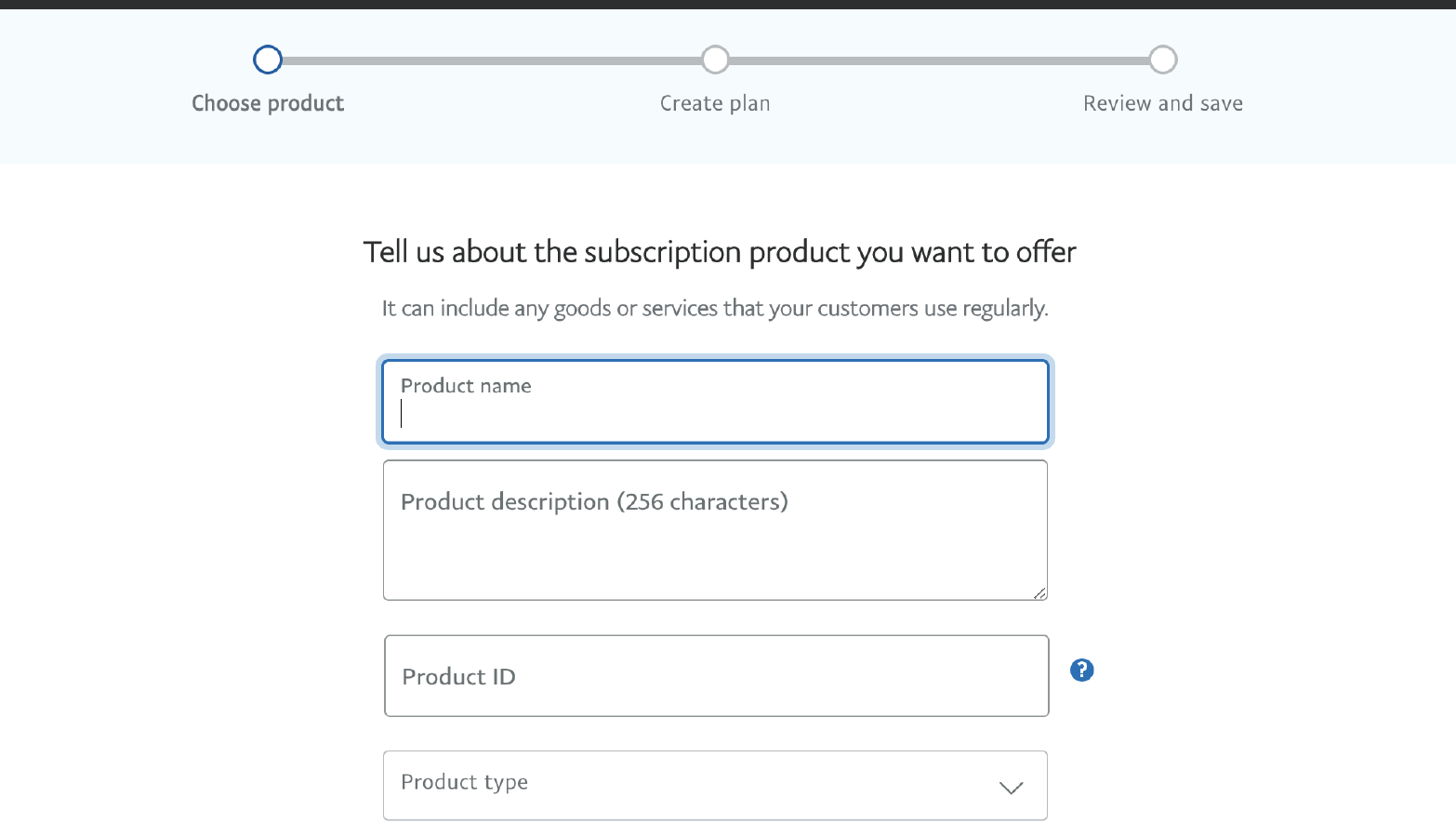 Creating a product via pay pal